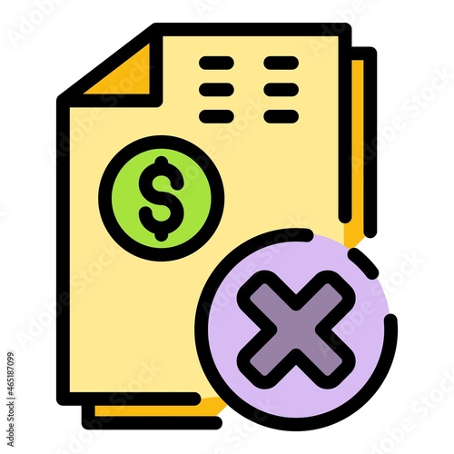 Money documents denied icon. Outline money documents denied vector icon color flat isolated