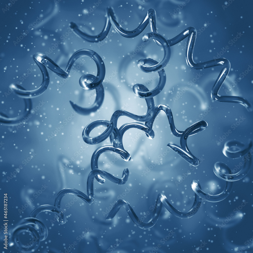 Medical background, bacteria spirilla spirally twisted and arcuate curved rods Beta