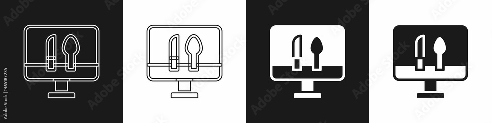 Set Online ordering and fast food delivery icon isolated on black and white background. Vector Set Online ordering and fast food delivery icon isolated on black and white background. Vector