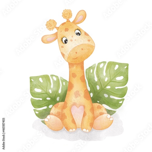 Photography Cute baby giraffe watercolor illustration