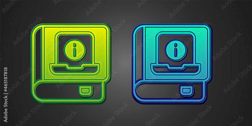 Green and blue User manual icon isolated on black background. User guide book. Instruction sign. Read before use. Vector Green and blue User manual icon isolated on black background. User guide book. Instruction sign. Read before use. Vector
