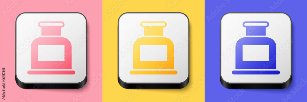 Obraz premium Isometric Inkwell icon isolated on pink, yellow and blue background. Square button. Vector