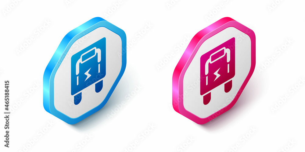 Isometric Electrical panel icon isolated on white background. Switch lever. Hexagon button. Vector Isometric Electrical panel icon isolated on white background. Switch lever. Hexagon button. Vector