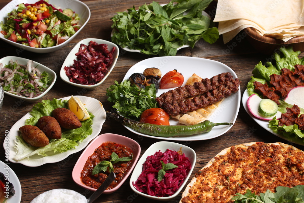 adana kebab and salad varieties
