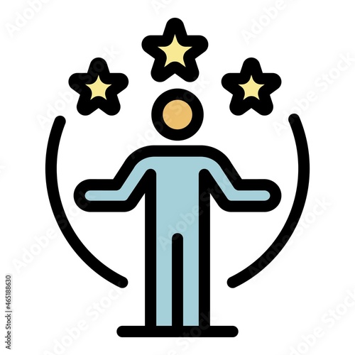 Three stars over a man icon. Outline three stars over a man vector icon color flat isolated