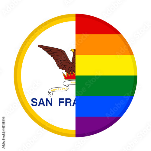 round icon with san francisco and rainbow flags. vector illustration isolated on white background