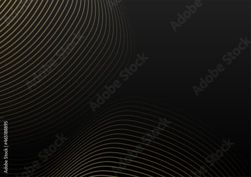 Abstract elegant template black and gold line overlapping dimension on dark background luxury style. Abstract stripes golden lines on black background