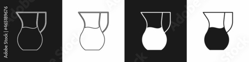 Set Jug glass with water icon isolated on black and white background. Kettle for water. Glass decanter with drinking water. Vector