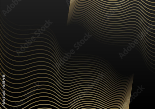 Abstract elegant template black and gold line overlapping dimension on dark background luxury style. Abstract stripes golden lines on black background