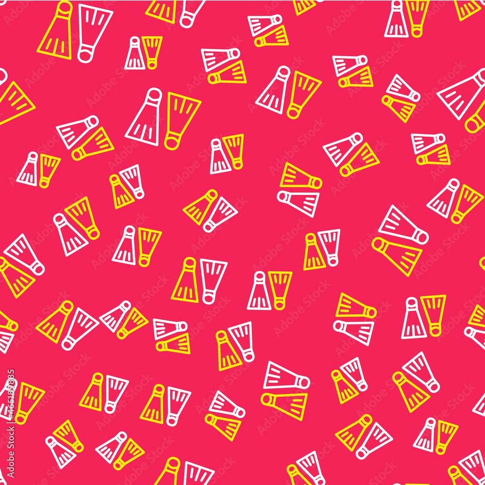 Line Rubber flippers for swimming icon isolated seamless pattern on red background. Diving equipment. Extreme sport. Sport equipment. Vector Line Rubber flippers for swimming icon isolated seamless pattern on red background. Diving equipment. Extreme sport. Sport equipment. Vector