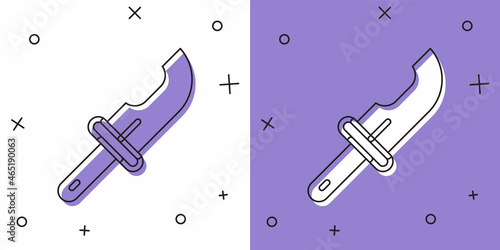 Set Hunter knife icon isolated on white and purple background. Army knife. Vector