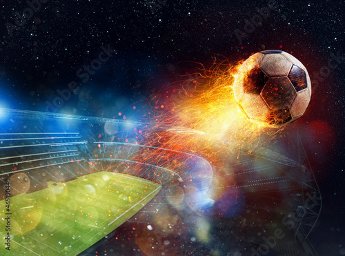 Powerful fiery soccer ball comes out of a stadium © alphaspirit