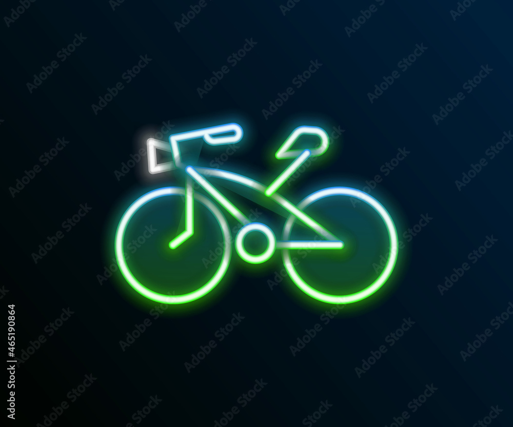 Glowing neon line Bicycle icon isolated on black background. Bike race. Extreme sport. Sport equipment. Colorful outline concept. Vector Glowing neon line Bicycle icon isolated on black background. Bike race. Extreme sport. Sport equipment. Colorful outline concept. Vector