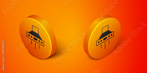 Isometric Kitchen extractor fan icon isolated on orange background. Cooker hood. Kitchen exhaust. Household appliance. Orange circle button. Vector