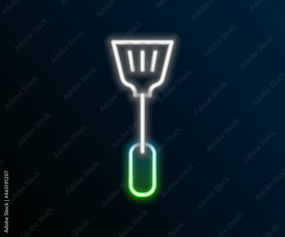 Glowing neon line Fly swatter icon isolated on black background. Colorful outline concept. Vector Glowing neon line Fly swatter icon isolated on black background. Colorful outline concept. Vector