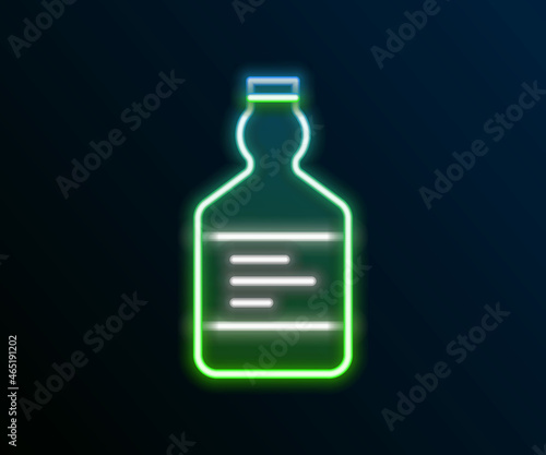 Glowing neon line Tequila bottle icon isolated on black background. Mexican alcohol drink. Colorful outline concept. Vector