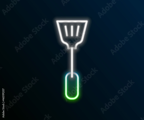 Glowing neon line Fly swatter icon isolated on black background. Colorful outline concept. Vector