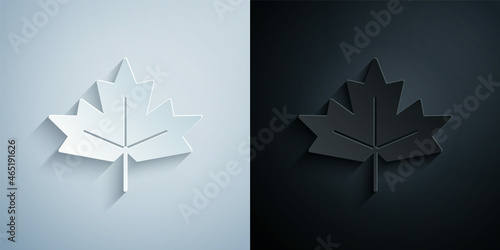 Paper cut Canadian maple leaf icon isolated on grey and black background. Canada symbol maple leaf. Paper art style. Vector