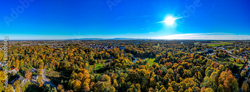 park w Pszczynie jesienią z lotu ptaka