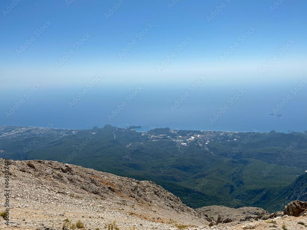Amazing view from the top of a mountain down to the sea in Chalkidiki, Greece