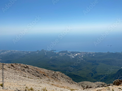 Amazing view from the top of a mountain down to the sea in Chalkidiki  Greece