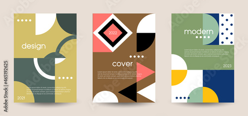 Set of three business card design template. Minimal geometric shapes for cover, poster, flyer, brochure, banner and wallpaper. Vector