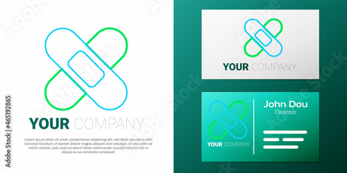 Line Crossed bandage plaster icon isolated on white background. Medical plaster, adhesive bandage, flexible fabric bandage. Colorful outline concept. Vector