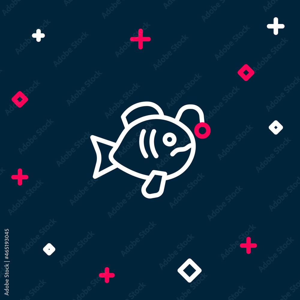 Line Tropical fish icon isolated on blue background. Exotic fish. Colorful outline concept. Vector Line Tropical fish icon isolated on blue background. Exotic fish. Colorful outline concept. Vector