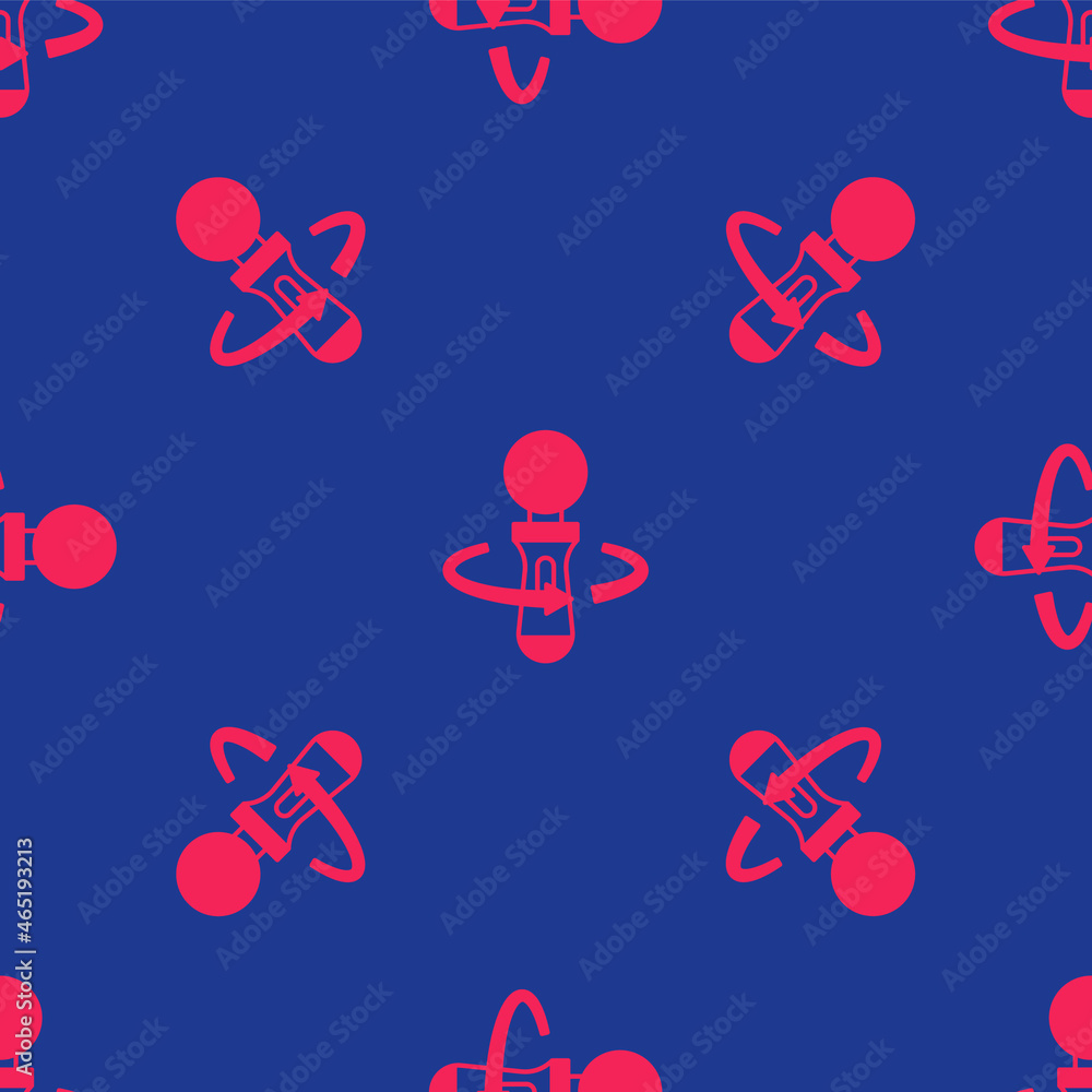 Red VR controller game icon isolated seamless pattern on blue background. Virtual reality experience, sensation of presence, position-tracking technology device. Vector Red VR controller game icon isolated seamless pattern on blue background. Virtual reality experience, sensation of presence, position-tracking technology device. Vector