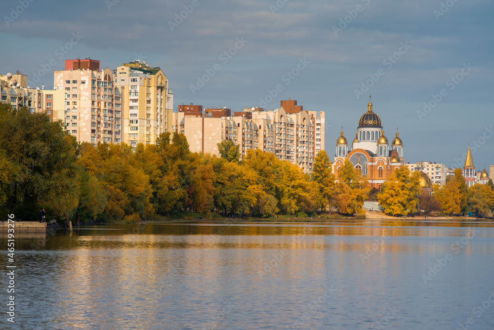 Autumn cityscape in Kyiv on Obolon