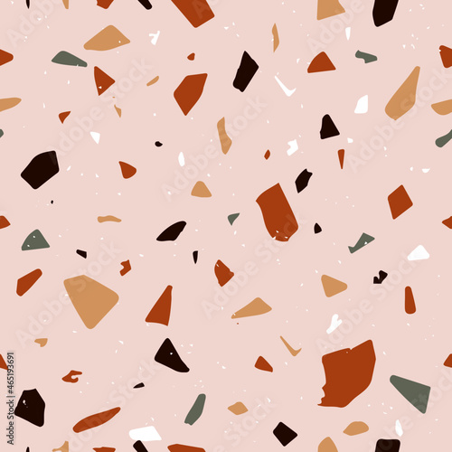 Terrazzo seamless vector pattern.  Abstract marble texture for backgrounds, prints or packaging design.