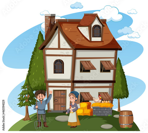 Medieval house with villagers