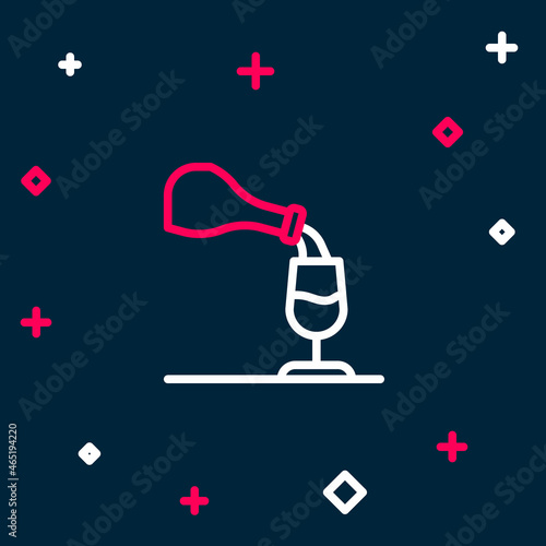Line Wine tasting, degustation icon isolated on blue background. Sommelier. Smells of wine. Colorful outline concept. Vector