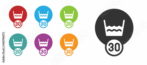 Black Washing under 30 degrees celsius icon isolated on white background. Temperature wash. Set icons colorful. Vector