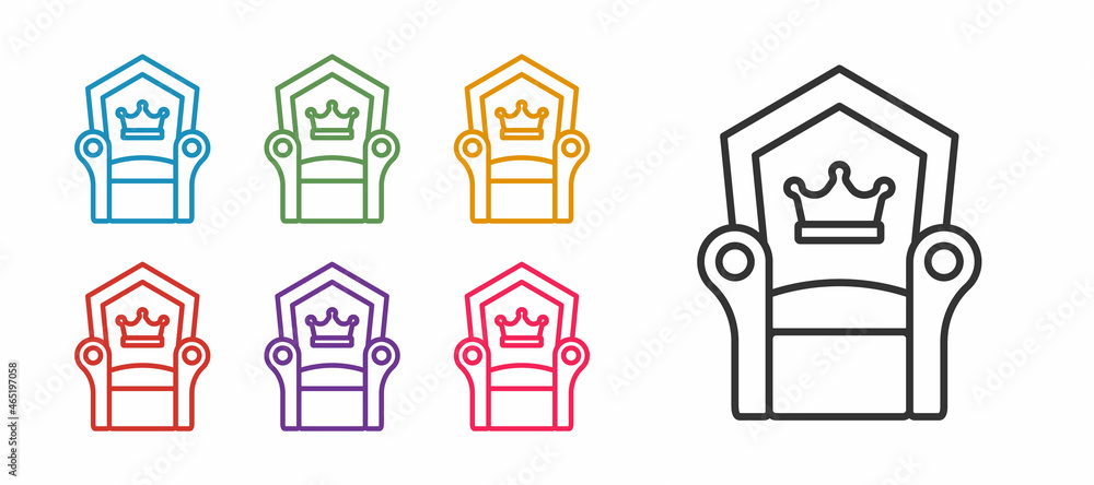 Set line Medieval throne icon isolated on white background. Set icons colorful. Vector