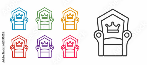 Set line Medieval throne icon isolated on white background. Set icons colorful. Vector
