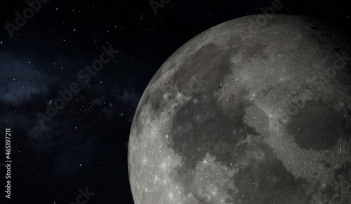 Fototapeta Naklejka Na Ścianę i Meble -  Moon surface. 3d render of moon and space. Elements of this image furnished by NASA.