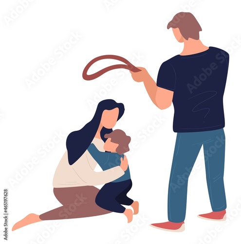 Family violence and problems, husband beating kid photo