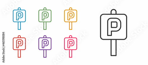Set line Parking icon isolated on white background. Street road sign. Set icons colorful. Vector