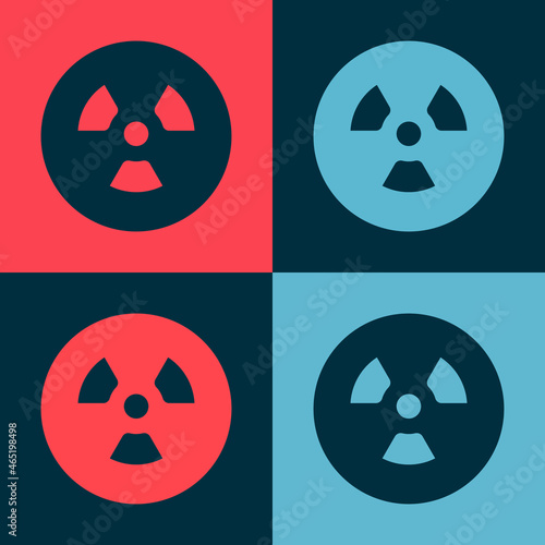 Pop art Radioactive icon isolated on color background. Radioactive toxic symbol. Radiation hazard sign. Vector