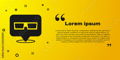 Black 3D cinema glasses icon isolated on yellow background. Vector