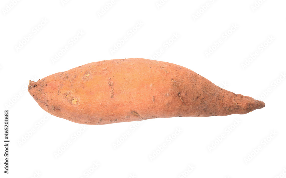 Whole ripe sweet potato isolated on white, top view Whole ripe sweet potato isolated on white, top view