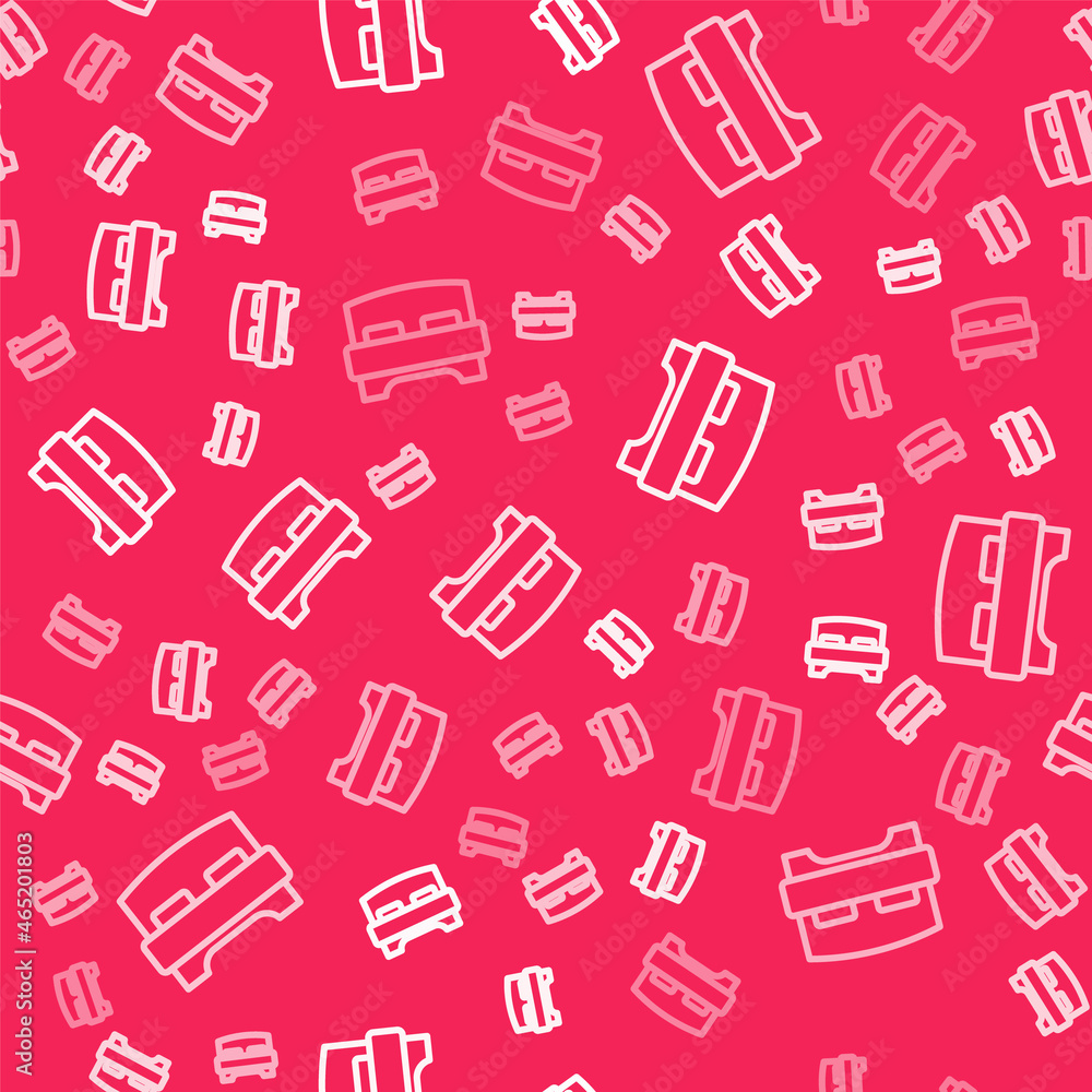 White line Big bed for two or one person icon isolated seamless pattern on red background. Vector White line Big bed for two or one person icon isolated seamless pattern on red background. Vector