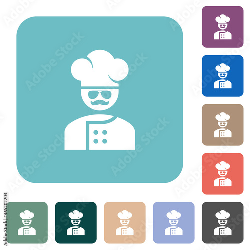 master chef with glasses and mustache rounded square flat icons