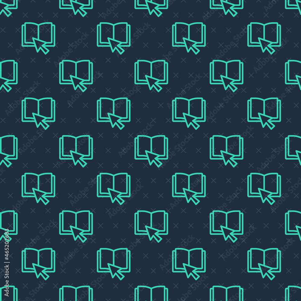 Green line Online book icon isolated seamless pattern on blue background. Internet education concept, e-learning resources, distant online courses. Vector Green line Online book icon isolated seamless pattern on blue background. Internet education concept, e-learning resources, distant online courses. Vector