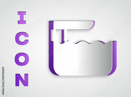 Paper cut Diving board or springboard icon isolated on grey background. Paper art style. Vector