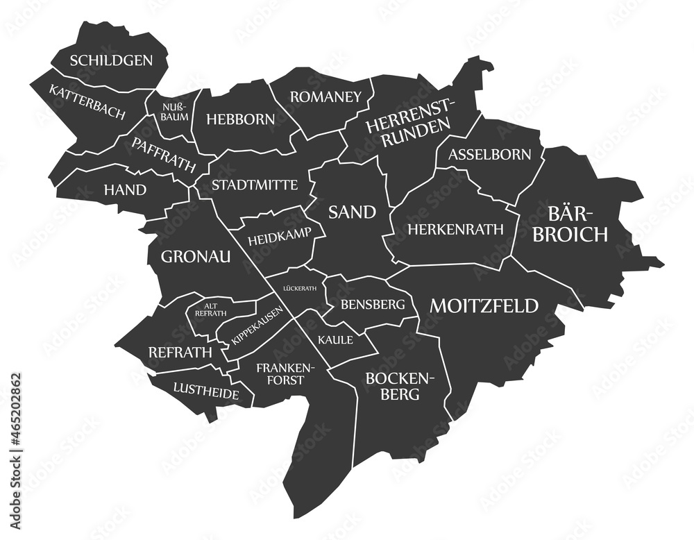 Bergisch Gladbach City Map Germany DE labelled black illustration Stock ...