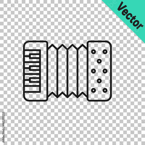 Black line Musical instrument accordion icon isolated on transparent background. Classical bayan, harmonic. Vector