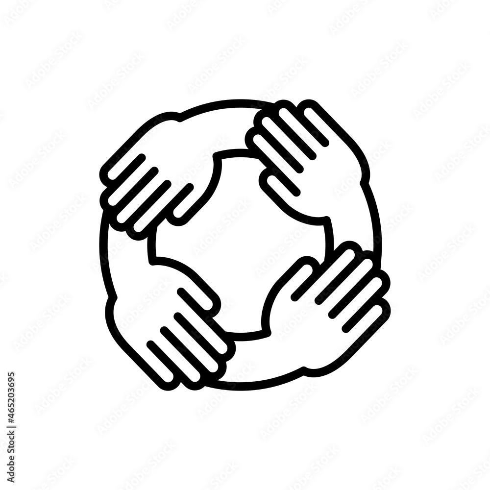 Teamwork, hands holding each other by wrist. Thin line icon. Collaboration, support, solidarity, effective work in group. Vector illustration.