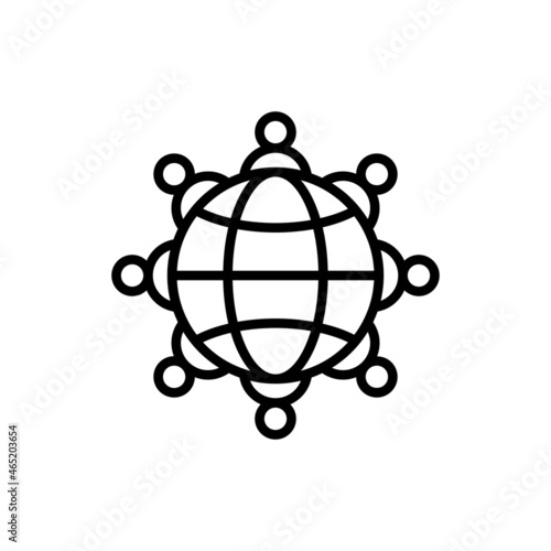 World charity thin line icon. Multicultural unity, social solidarity, globalization. People of different nationalities around planet. Vector illustration.